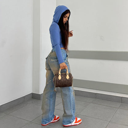 Loose Straight Fashion Street Denim  For Women
