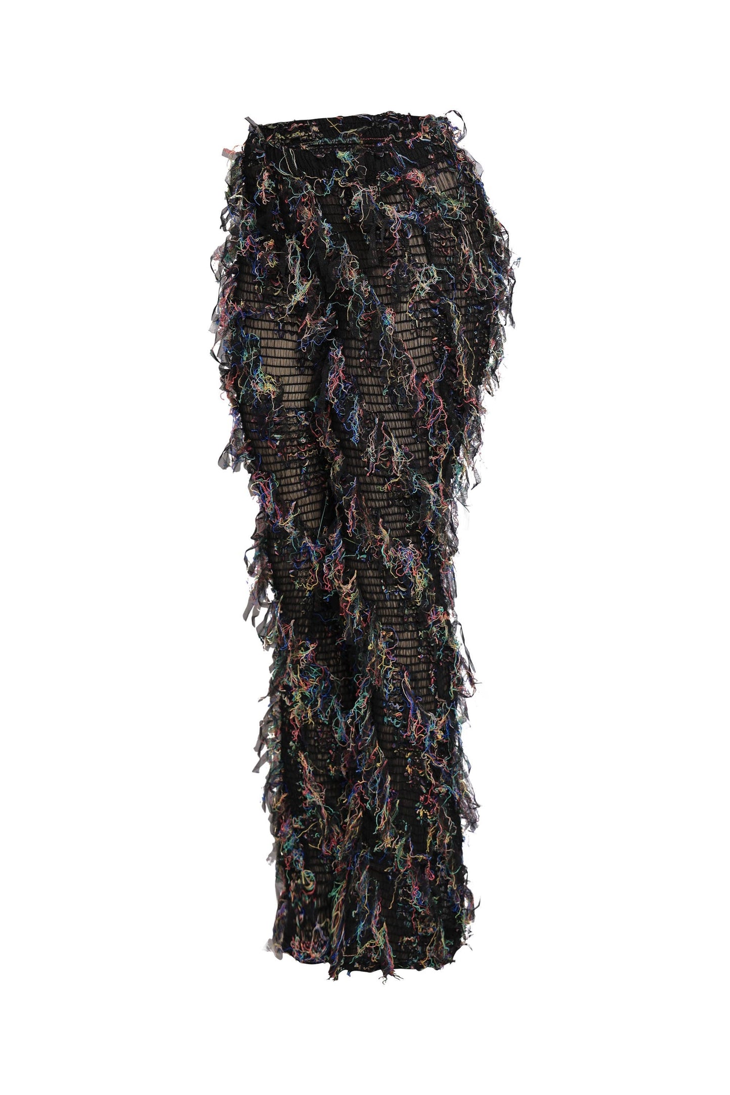 Smocked mesh fringe pants