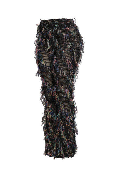 Smocked mesh fringe pants