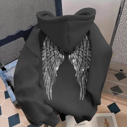 Trendy Minimalist Design Wings Printing Sweater Casual Loose Sweatshirt Pullover