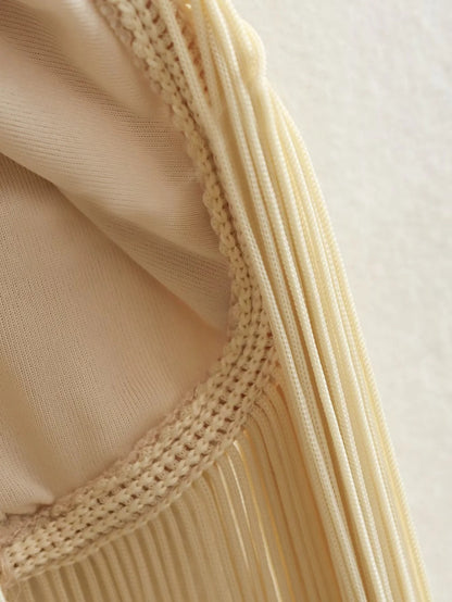 Pleated Slim-fit Slant-cut Bottom Tassel One-shoulder Vacation Casual Dress