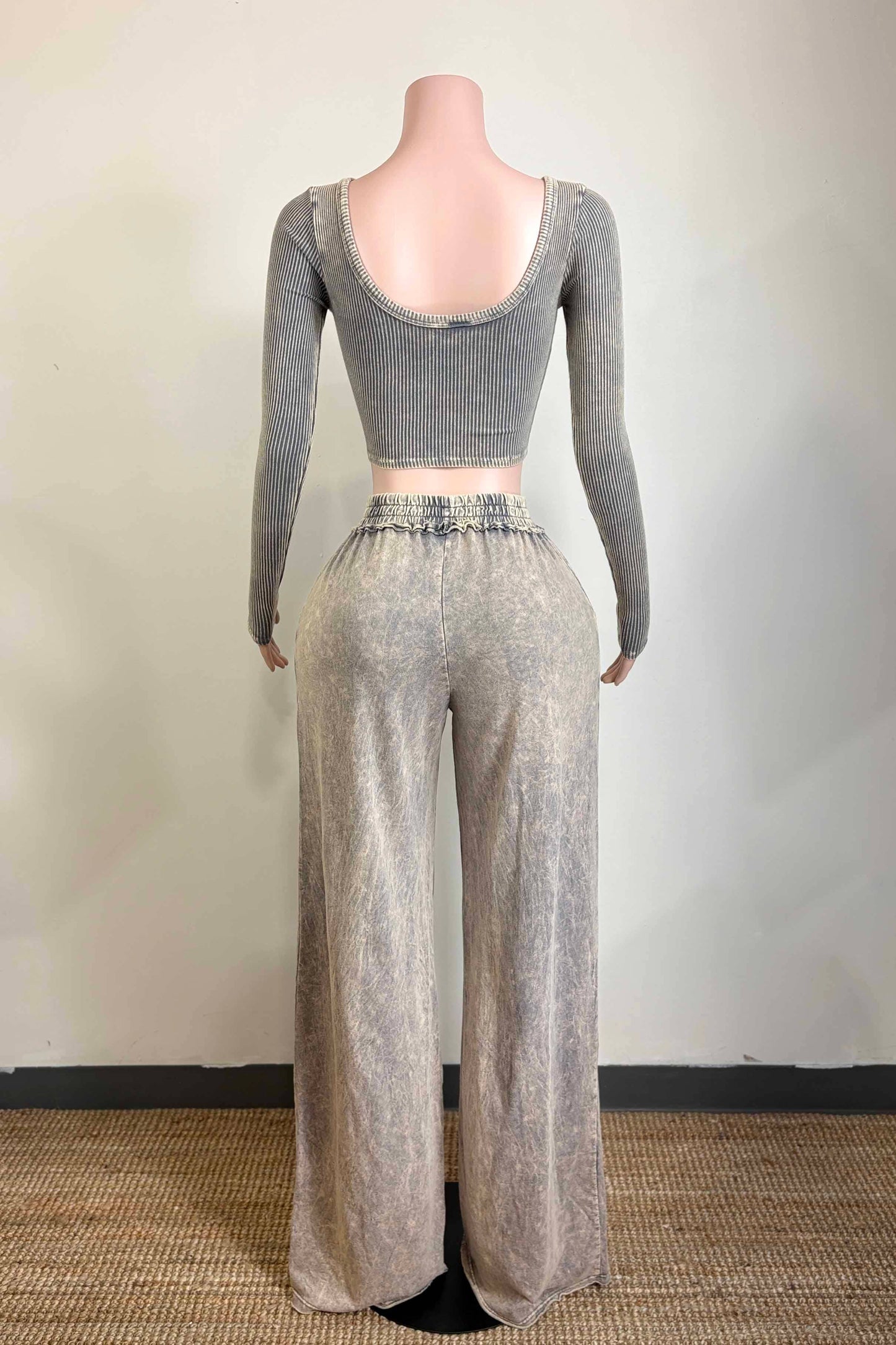 MINERAL WASH LONG SLEEVE & WIDE LEG PANT SET