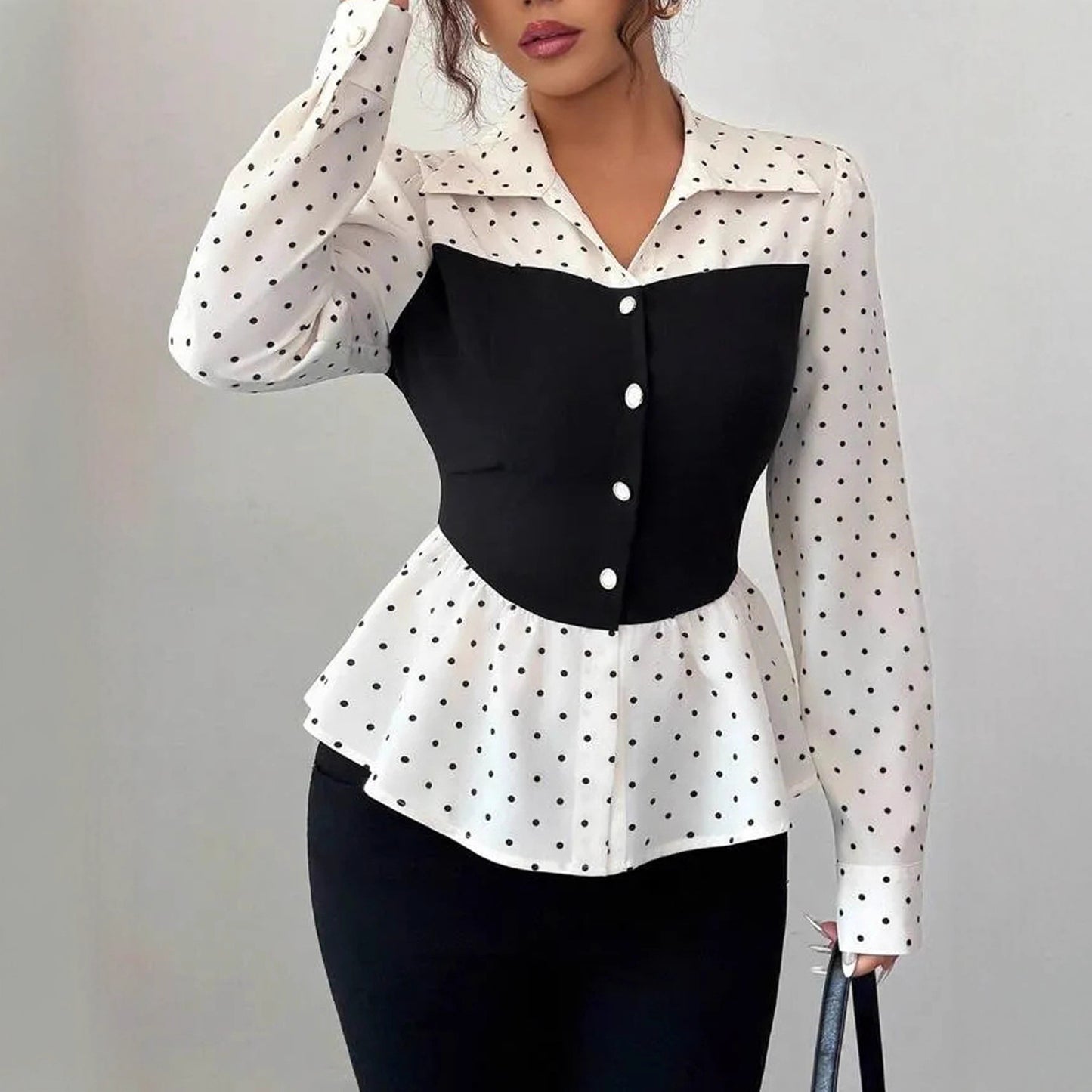 Polka Dot Fake Two-piece Long Sleeve Shirt