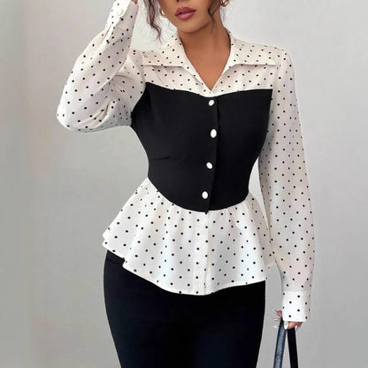 Polka Dot Fake Two-piece Long Sleeve Shirt