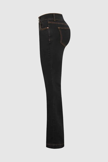 High-Rise Bootcut Jeans For Women, Tummy Control Dark Wash Denim With Double Button Waist, Durable Western Work & Riding Pants
