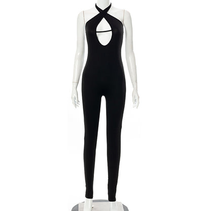Women's Backless Halterneck Sleeveless Hip Lift Sports Jumpsuit