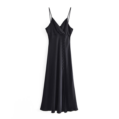 Satin Texture With Black Buttons And Underwear Style