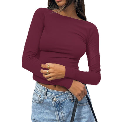 Chic Slim-fit Long-sleeve Solid-color Base T-shirt