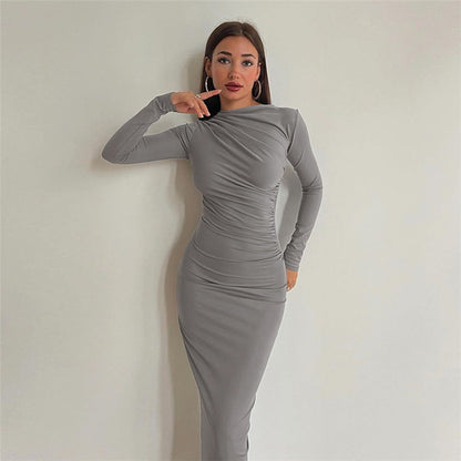 Slim-fit High-grade Pure Color Temperament Long Sheath Dress