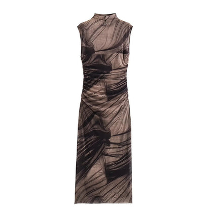 Simple Plain Color Series Line Style Silk Net Printing Dress