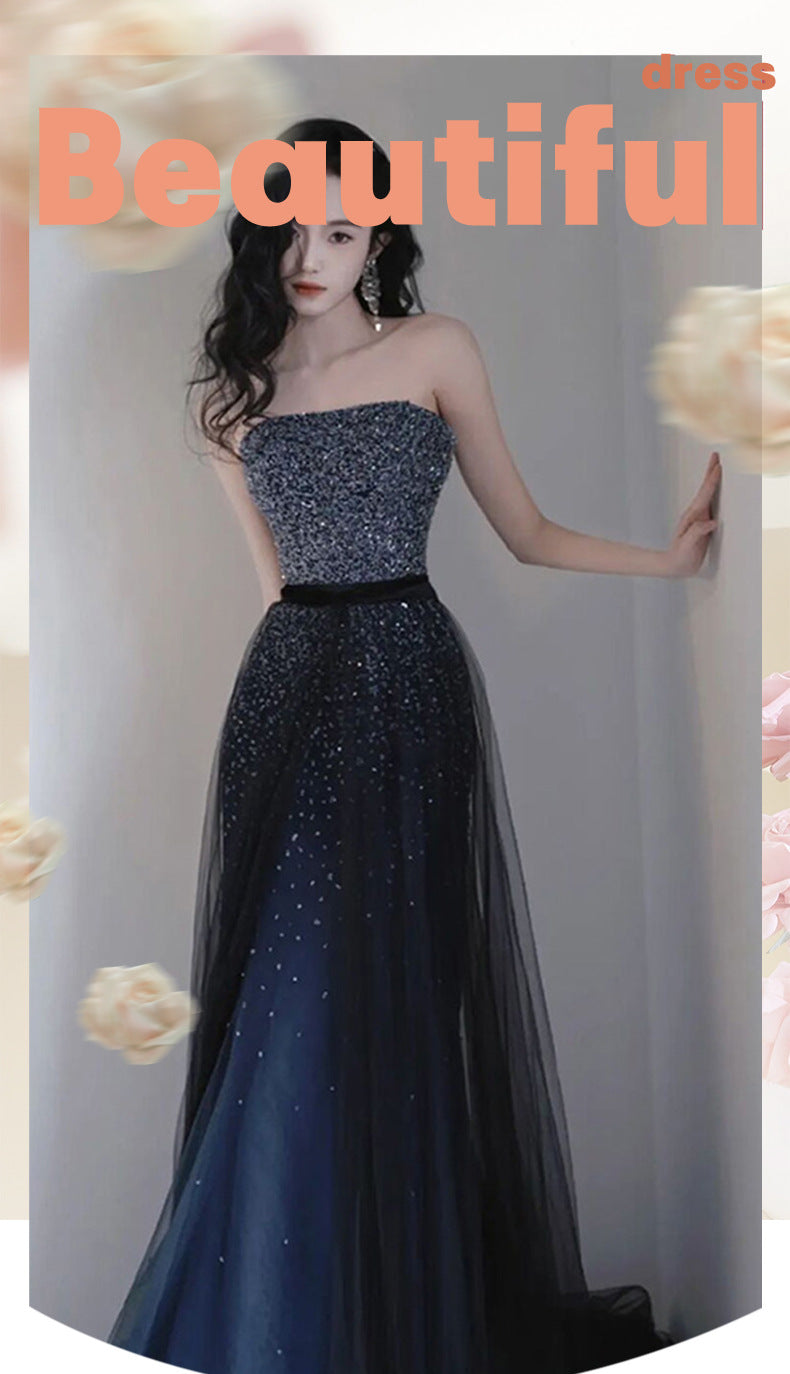 Light Luxury Minority Performance Strapless Dress Host