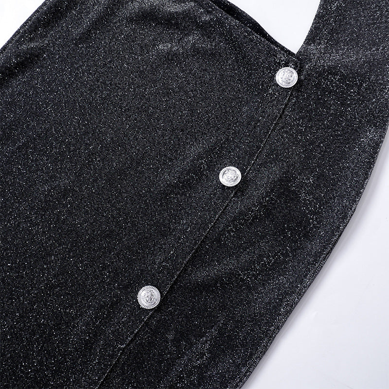 Summer Solid Color Buttons Cropped Split Dress