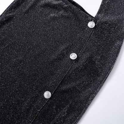 Summer Solid Color Buttons Cropped Split Dress