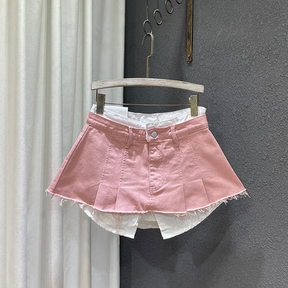 Loose Patchwork Niche Irregular Fake Two A-line Skirt