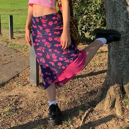 New Women's Plum Blossom Print Chiffon Slim Slimming Skirt Long Skirt