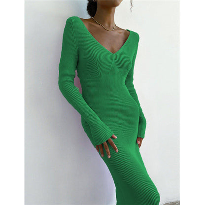 Long-sleeved Knitted Women's Long Skirt Pit Strip Dress