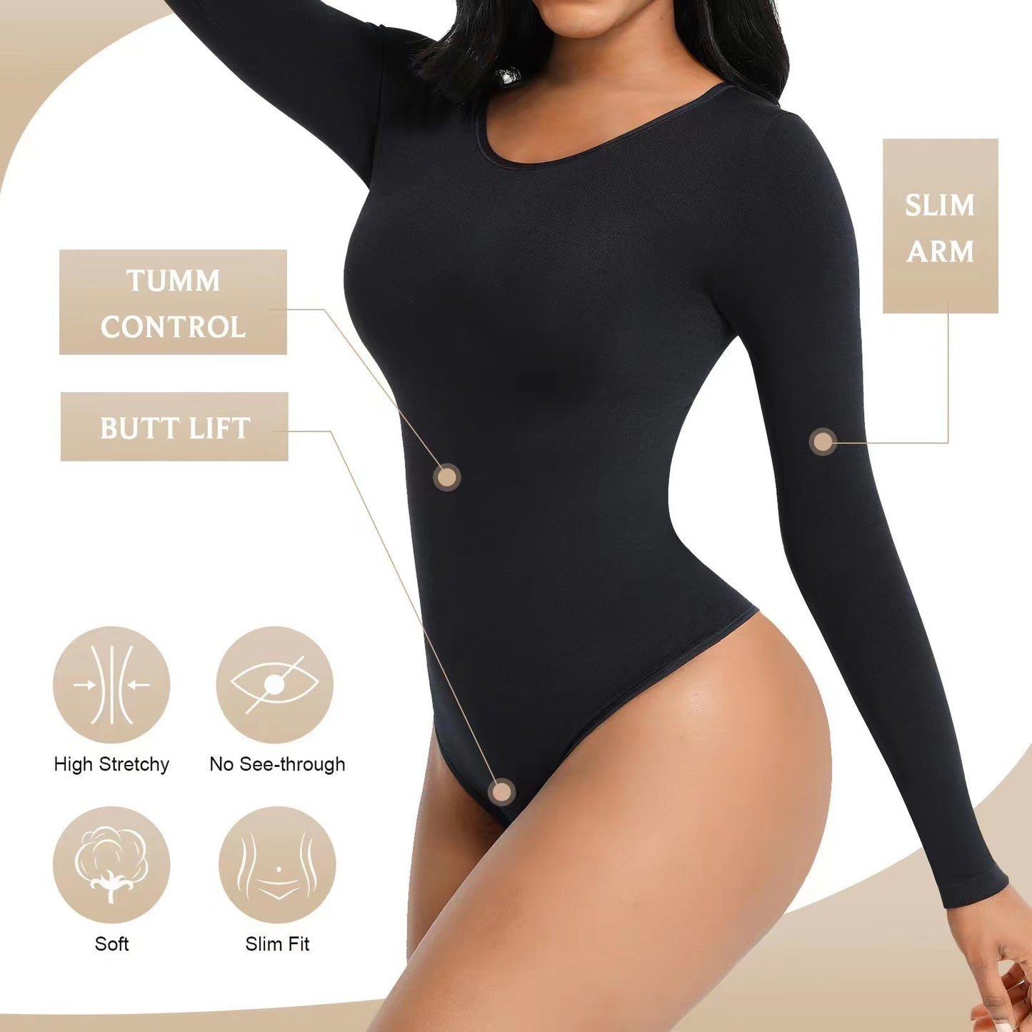 Hip Lifting Long-sleeved Seamless Bodysuit Jumpsuit