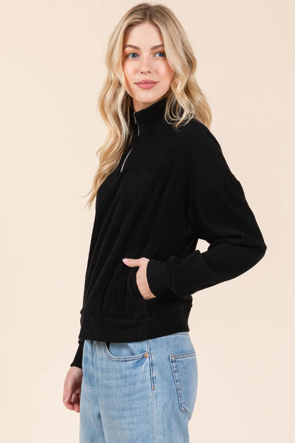 Quarter Zip Long Sleeve Sweatshirt With Pockets