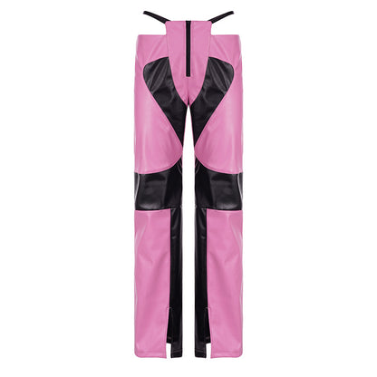 Women's PU Panel With Contrasting Color And Low Waist