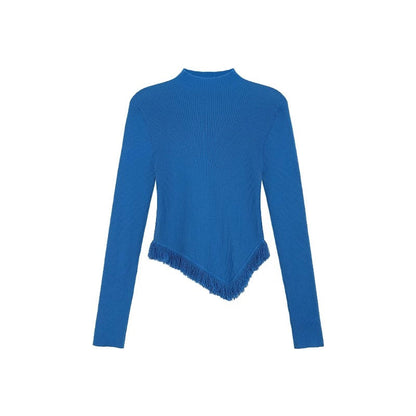 Women's Solid Color Semi High Neck Tassel Knit Base Sweater