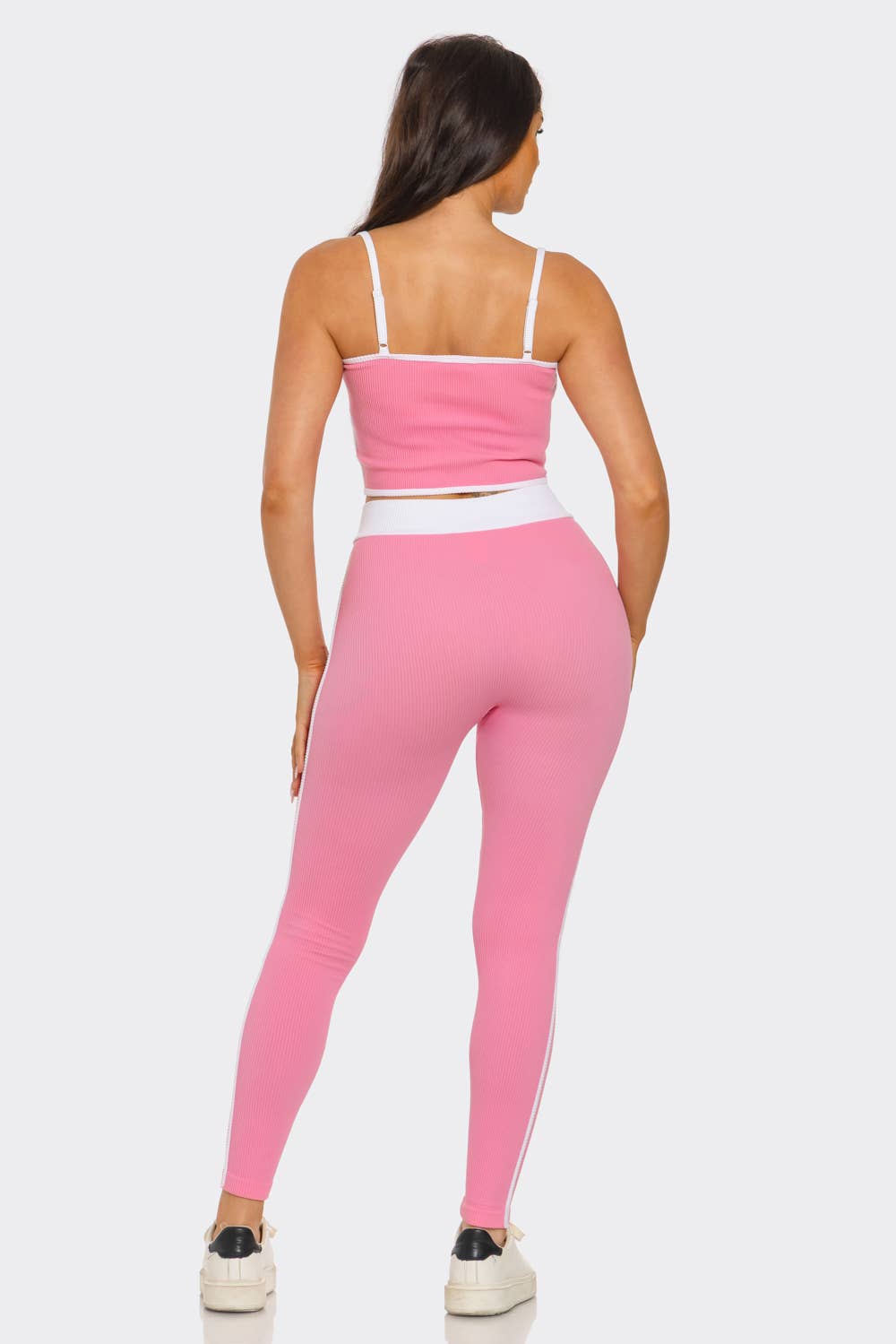 Seamless Rib Contrast Trim Top And Leggings Set