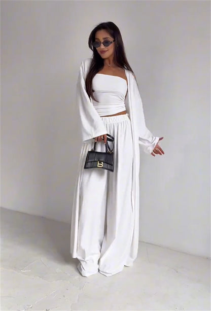 Casual Loose Cardigan Straight-leg Pants Tube Top Suit