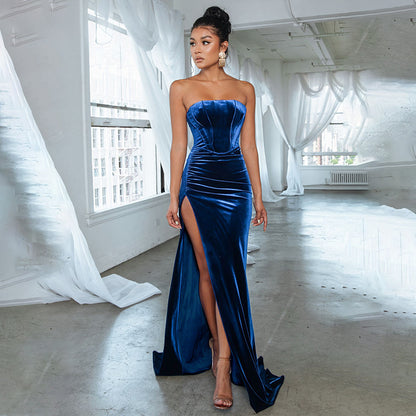 Slim Temperament Split Tube Top Backless Dress