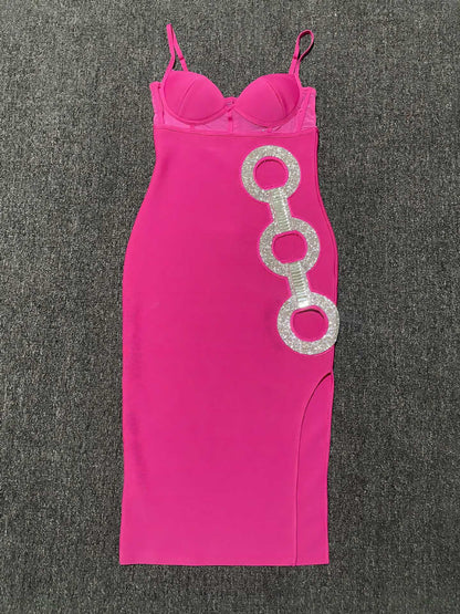 Hollow Jeweled Side Slit Sling Bandage Knitted Dress