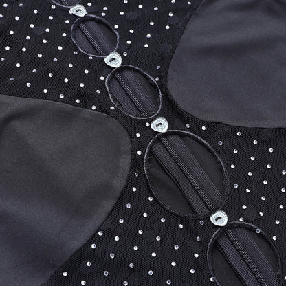 Slim  Perspective Polka Dot Stitching Hot Drill