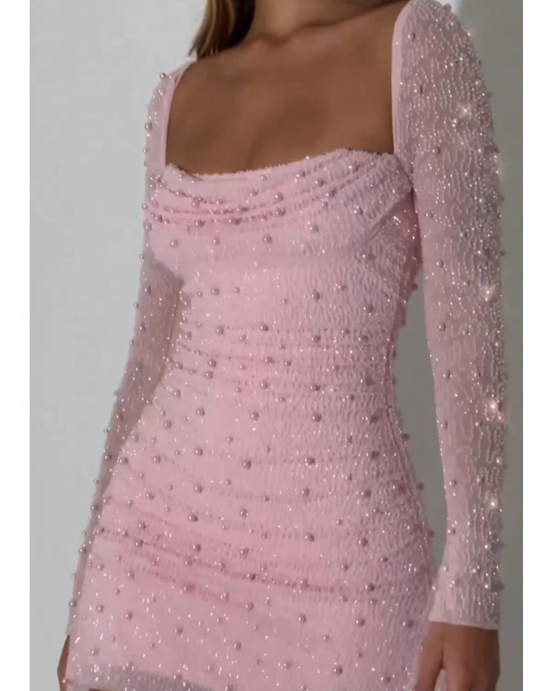 Party Women's Beaded Design Slim-fit Sheath Dress