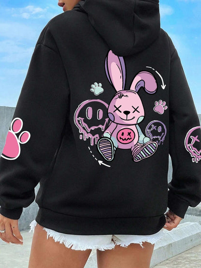 Drop-shoulder Sleeve Printed Hooded Long Sleeve Sweater