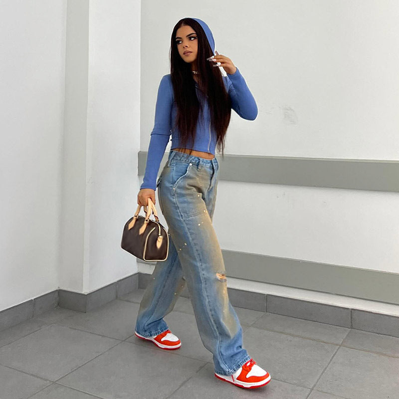 Loose Straight Fashion Street Denim  For Women
