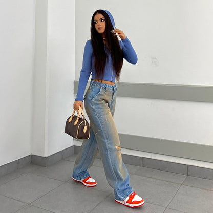 Loose Straight Fashion Street Denim  For Women