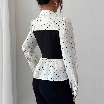 Polka Dot Fake Two-piece Long Sleeve Shirt