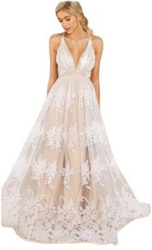 Sling Deep V Mesh Embroidered Dress