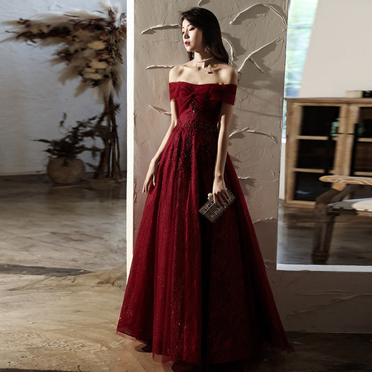 Slimming Wedding Red Daily Style Off-shoulder Evening Dress Fairy