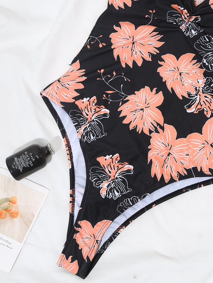 Sexy Strappy Big Flower Print One-piece Swimsuit