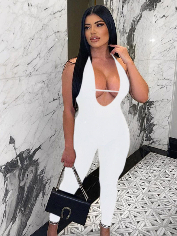 Women's Backless Halterneck Sleeveless Hip Lift Sports Jumpsuit