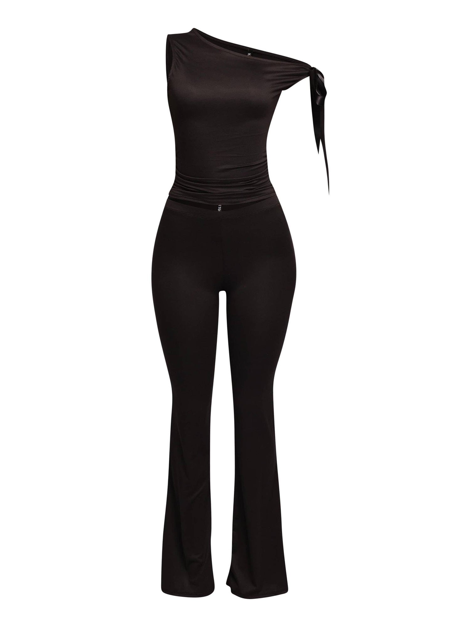 One shoulder tied detailed pants set
