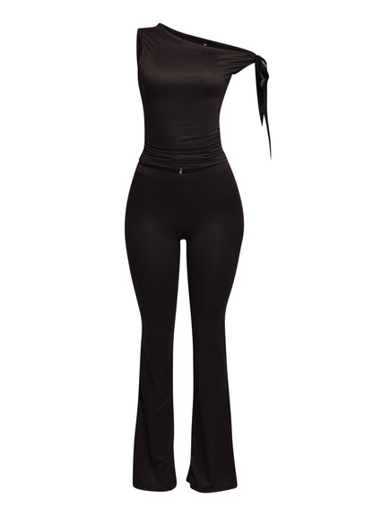 One shoulder tied detailed pants set