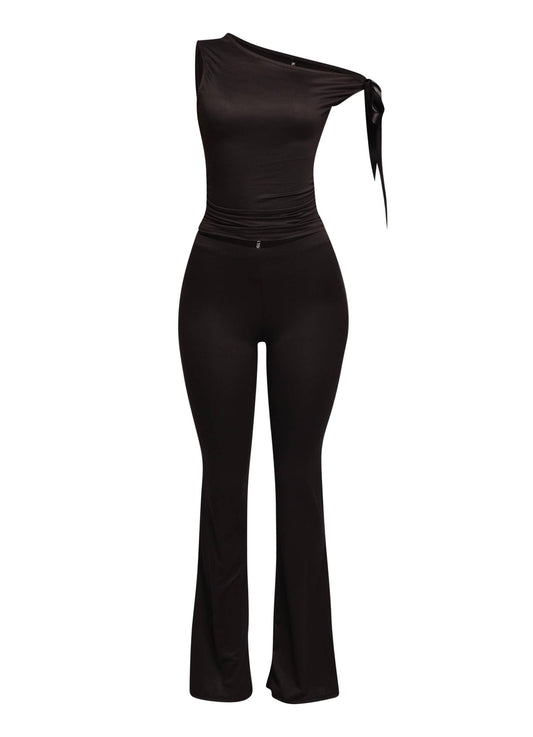 One shoulder tied detailed pants set
