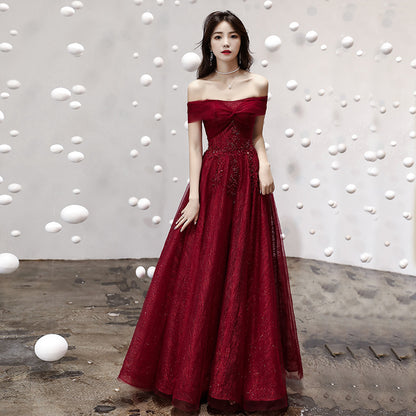 Slimming Wedding Red Daily Style Off-shoulder Evening Dress Fairy